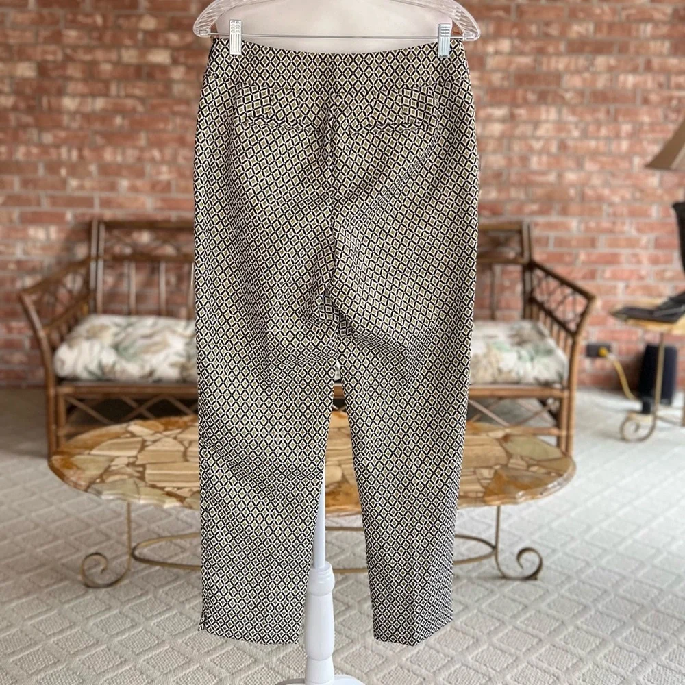 Talbots Slim Ankle Pant in Gold Medallion Jacquard Black Diamond NWT 2 Classic